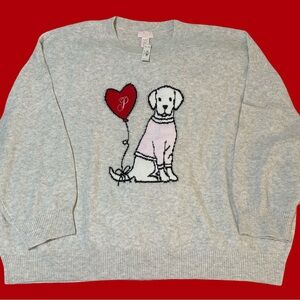 NWT! LT. Gray Dog Sweater w/Pink Accent & Red Heart Balloon XXL PINK Vic. Secret